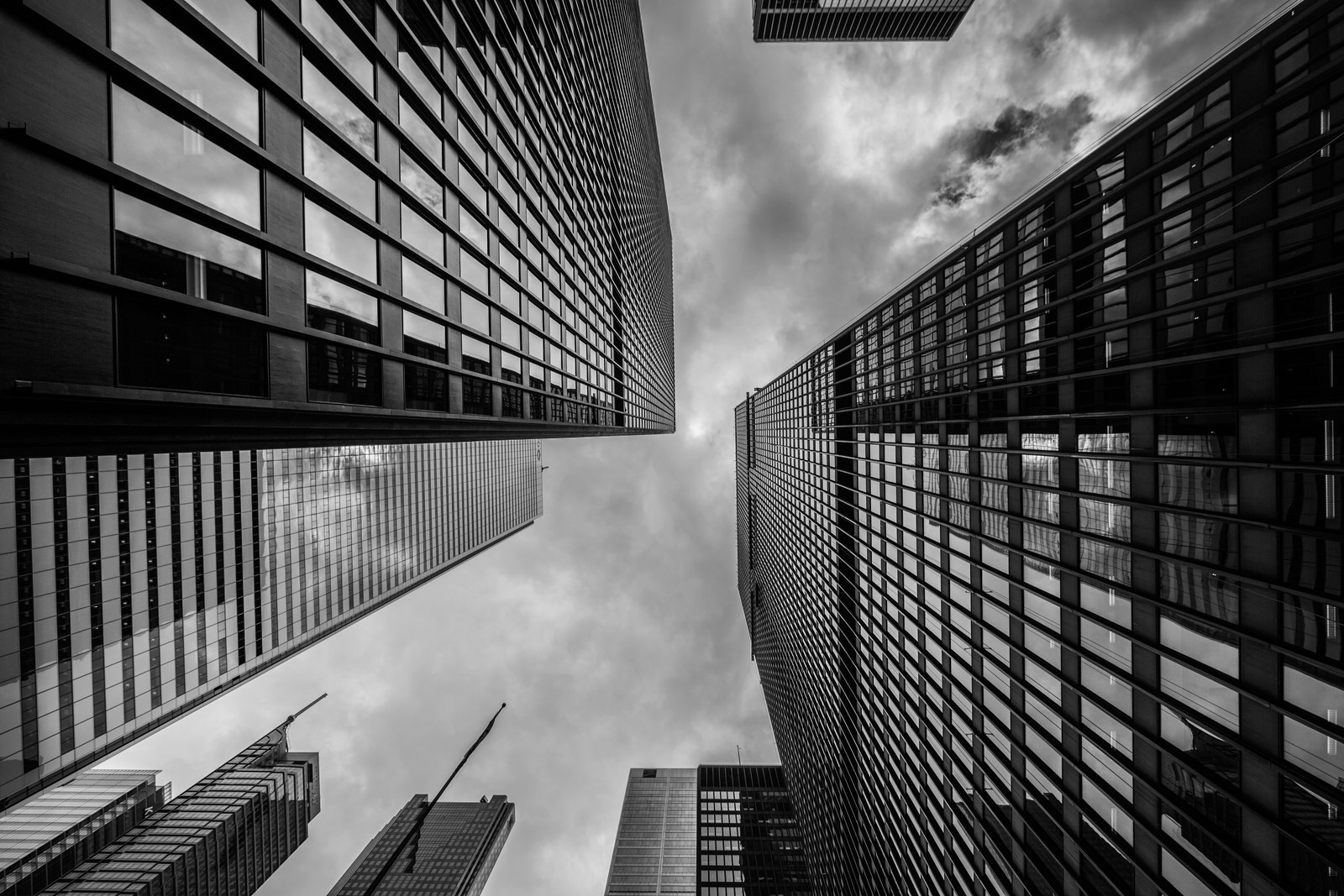 Looking up at commercial office towers